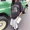 Camiseta Oversize Lavada Vintage de Manga Curta Estilo Americano Tendência para Homens e Mulheres, Top Retro de Verão de Alta Qualidade com Estampa de Gato