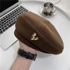 Boina Fofa de Lã Estilo Coreano para Mulheres, Design Vintage de Outono e Inverno, Chapéu de Artista de Nicho, Chapéu para Afinar o Rosto de Outono e Inverno