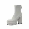 Botines de tacón ultra alto, ajustados, para mujer, con material elástico, punta redonda, suela de plataforma, cierre de cremallera en la parte trasera y tacón grueso.. Disponible en tallas grandes