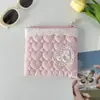 Porta-moedas de Algodão Acolchoado Coração Estilo Coreano com Borda de Renda de Coração de Alta Estética Bolsa Quadrada Pequena, Bolsa para Armazenamento de Absorventes Menstruais, Necessaire Pequena para Batom