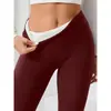 Exclusividad transfronteriza: Leggings de lana de cordero lisos, engrosados y forrados de forro polar para mujer para otoño e invierno, de cintura alta, ajustados, pantalones cálidos, pantalones de yoga