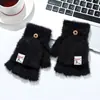 Luvas de Pelúcia Quentes com Estampa de Desenho Animado para Outono e Inverno, com Tampa Flip-Top, Sem Dedos, para Natal, Halloween, à Prova de Frio, Meio Dedo, Forradas com Fleece, Grossas