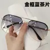 Nuevo Estilo Moda para Mujer Gafas de Sol Metálicas Montura Media Doble Puente Gafas de Sol para Hombres y Mujeres Protección Solar Gafas de Sapo