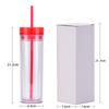 Taza de Agua de Moda Estilo Ins Europeo y Americano Taza Delgada de Doble Capa con Popote Taza Transparente Recta con Popote Taza de Agua de Doble Capa