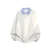 Sudadera Nueva de Manga Larga para Hombre 2026, Trendy Patchwork Falso Dos Piezas Cuello Turn-Down Estilo Universitario Sudadera, Suéter Pullover Color-Block