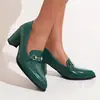 Sapatos da Moda para Todas as Estações, Tamanhos 34-47, Salto Alto Feminino Transfronteiriço de Couro Envernizado Bico Fino, Sapatos Vermelhos Rasos com Salto Quadrado