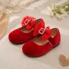 Sapatos Mary Jane de Veludo com Laço para Meninas Sapatos para Florista Performance de Banquete Sapatos Infantis Velcro Sapatilhas de Princesa