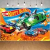 Tecido de Fundo para Aniversário Hot Wheels Suprimentos de Decoração para Festa de Aniversário Carro de Corrida Desenho Animado Hot Wheels Faixa de Aniversário para Fotos
