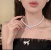 Collar de perlas de alta gama con lazo sencillo y elegante para mujer, cadena de clavícula de perlas Shijia ligeras y de lujo, accesorios