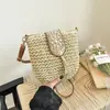Bolsas Tejidas a Mano para Mujer 2026 Nueva Moda Primavera y Verano Nicho Bolsa de Playa Vacaciones Bolso Cubo Cruzado de Paja