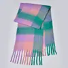 Novo Cachecol Xadrez Arco-Íris Outono e Inverno Moda Fio Loop Engrossado Quente Xadrez Franja Longo Estilo Casal