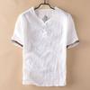 Camiseta de manga corta de lino con hebilla de verano de estilo chino para hombre, fina, informal, plisada, de algodón viejo, transpirable y de lino.