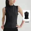 Nueva chaqueta de fitness sin mangas con cuello alto para mujer, chaleco cárdigan deportivo elástico ajustado con cremallera, top de yoga para verano