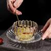 Xícara e Pires de Lótus, Tigela de Vidro Estilo Europeu para Salada de Frutas, Copo Doméstico para Água com Açúcar com Galvanoplastia Dourada