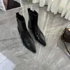 Botines de Cuero Puntiagudos Plisados de Estilo Francés para Mujer Otoño/Invierno 2026 Tacón Grueso Cremallera Lateral Botas Elegantes Adelgazantes Botas de Commuter para Mujer