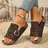 Sandalias de plataforma con estampado de leopardo para talla grande, con correas de hebilla, nuevo estilo de verano 2026 para mujer, adecuadas para usar al aire libre, sandalias de playa
