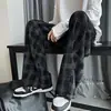 Pantalones de Cuadros Tie-Dye de Invierno 2025 para Hombre, Estilo Hong Kong Versátiles Modernos Estilo Urbano Rectos de Pierna Ancha, Pantalones Deportivos Casuales Sueltos