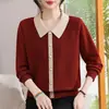Tricô Jacquard de Alta Qualidade Estilo Casual para Meia-Idade Suéter Pulôver Estampado Manga Longa Suéter para Primavera e Outono Novo Suéter de Alta Elasticidade Feminino