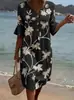 En Stock Amazon Transfronterizo Moda Mujer Nuevo Estilo Cuello en V Botones Estampado Floral Casual Algodón y Lino Vestido
