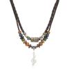 Collar Retro Transfronterizo Europeo y Americano Personalizado para Hombre Moda Colgante de Nota Metálico Hecho a Mano con Cuentas Cuentas de Madera Cadena de Lana