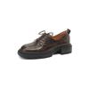 Ropa de Trabajo Básica Llena de Textura Zapatos Pequeños de Cuero Primavera 2024 Tacón Medio Grueso Suela Gruesa Punta Cuadrada Zapatos Planos Ol con Cordones de Piel de Cabra para Mujer