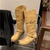 Botas de motocicleta largas retro desgastadas de hebilla antigua para mujer 2026 Otoño nuevo tacón grueso botas de media pantorrilla botas largas de trabajo