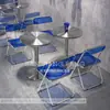 Mesa e cadeira azul Klein para loja de chá com leite da moda combinação de mesa redonda de aço inoxidável cadeira dobrável para lanchonete cafeteria