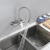 Grifo de Acero Inoxidable para Cocina y Balcón, Montado en Pared, para Agua Caliente y Fría, con Doble Agujero, Giratorio, Fregadero Dos en Uno para Lavar Verduras y Ropa