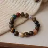 Pulseras de Madera Natural, Cuentas de Madera, Piedra Solar Multi-Tesoro, Pulseras de Ojo de Tigre, Cuentas de Buda de la Suerte, Joyería de Nuevo Estilo Chino para Hombres y Mujeres