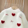 Suéter Grueso para Niña 2025 Invierno Nuevo Estilo Coreano Infantil Corazón 3D Piel Sintética de Visón Conjunto de Punto Esponjoso