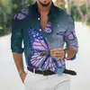 Camisa Estampada Abstrata com Arte Degradê Nova 2024 Para o Dia a Dia Primavera Verão Camisa de Manga Longa Dobrável