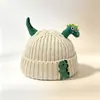 Gorro tejido divertido con forma de dinosaurio para niños, gorro de lana cálido para otoño e invierno que cubre las orejas del bebé, bonito gorro de punto para niños y niñas