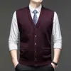 Cardigan de Tricô Masculino Aberto nas Costas Casual Solto Roupa para Idosos Sem Mangas Cardigan Suéter Masculino Outono
