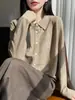 Cárdigan de punto para mujer con cuello polo, Otoño 2026, Camisa de rayas con cuello desplegable, Abrigo suéter holgado de talla grande