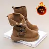 Botas Martin infantis para outono e inverno, sapatos da moda para meninos e meninas, botas de camurça de cano médio, botas amarelas estilo britânico