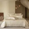 Juego de ropa de cama jacquard de cuatro piezas teñido en hilo de algodón de fibra larga estilo vintage 100S, juego de ropa de cama de modelo de lujo ligero de alta gama