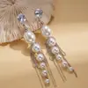 Pendientes Colgantes Europeos y Americanos Transfronterizos de Zirconia y Perla de Imitación con Borlas, Pendientes Elegantes y de Moda con un Toque de Gama Alta de Nicho