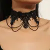 Nuevo Collar de Encaje Negro con Borlas de Personalidad Transfronterizo Europeo y Americano Joyería Exagerada para Disfraces de Halloween