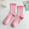 Otoño nuevos calcetines de mujer color sólido doble boca rizo calcetines de moda alta elasticidad rizado estilo preppy media pantorrilla color macarrón