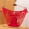 Ropa interior de encaje hueco rojo grande Ropa interior de malla para mujer Cintura baja Alta elasticidad Ajuste ceñido Entrepierna de algodón Bragas para mujer