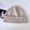 Chapéu de tricô 100% lã merino feminino de inverno quente chapéu de lã super macio com barra canelada gorro de puxar cor sólida chapéu para o frio