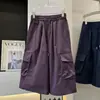 Calça de trabalho casual funcional estilo montanha para mulheres com cintura elástica e cordão, calça-saia cropped 13426