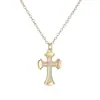 Aogu Cadena de Clavícula con Colgante de Cruz de Zirconia Chapada en Oro de 18 Quilates, Simple, Accesible, Lujo, Popular Transfronterizo, Collar Versátil para Mujer