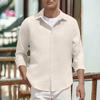 2024 Otoño e Invierno Transfronterizo Europeo y Americano para Hombre Nueva Camisa Casual de Solapa de Color Sólido Camisa Waffle Juvenil Engrosada