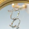Anillo de Cobre con Circonita Microincrustada Estilo Ins Nuevo de Nicho Europeo y Americano para Mujer, Varios Anillos Abiertos Ajustables de Lujo Ligero Completamente Diamantados