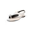 Diseño de Nicho Hebilla de Metal Set Dedos Piel de Oveja Verano 2025 Hebilla Plana Punta Redonda Punta Abierta Sandalias de Playa de Cuero para Mujer