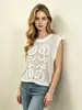Colete de Tricô Vazado 3D com Letra Primavera Verão Feminino Novo Estilo Preguiçoso Solto Gola Redonda Sem Mangas