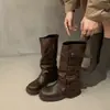 Hebilla de Cinturón Vintage Botas Vaqueras de Cowboy Verano 2025 Nuevas Pantalones Botas Estilo Páramo Botas de Montar para Mujer