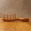 Pente de Madeira com Cabo Longo, Tiras Finas, Dentes Largos, para Cabelos Cacheados e Ondulados, Venda Direta do Fabricante