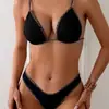 Biquíni de Três Peças Europeu e Americano Mais Vendido Moda Sexy Decote Halter Hot Girl Roupa de Banho de Duas Peças Feminina Em Estoque Atacado